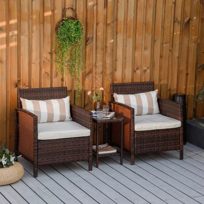 Rattan Garden Bistro Set With Comfy Armchairs