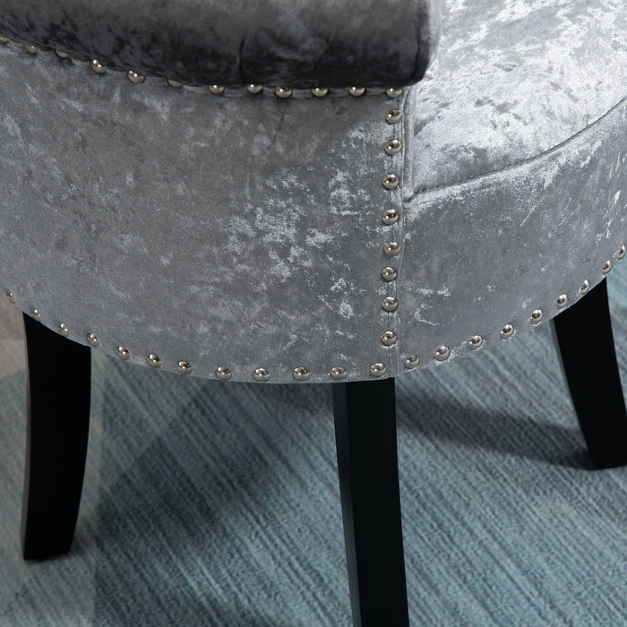 Grey Velvet Round Dressing Stool