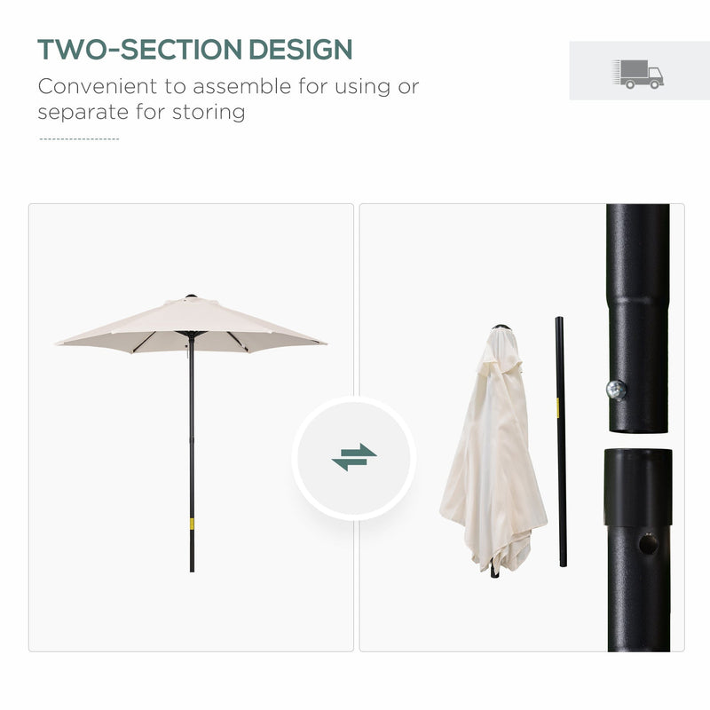 2m Patio Parasol - Outdoor Sun Shade, 6 Ribs Outsunny