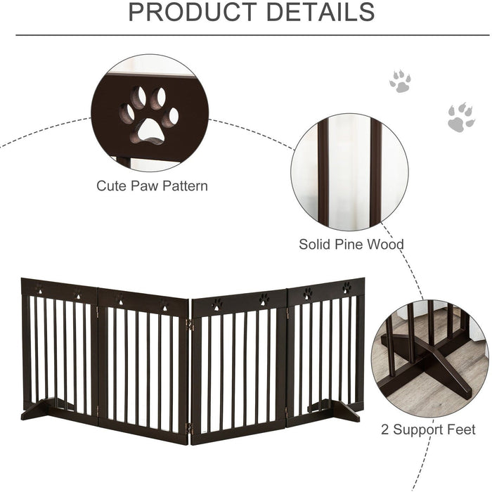 Freestanding Pet Gate, Folding Design, 204 x 61cm, Brown