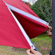 Image of a red cantilever parasol with solar lights