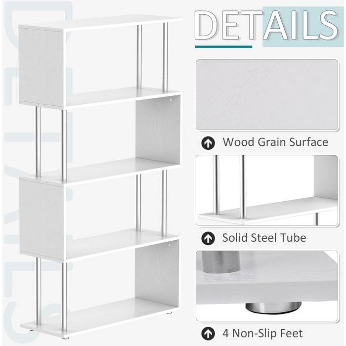 S Shape Bookcase, 5 Shelves, White