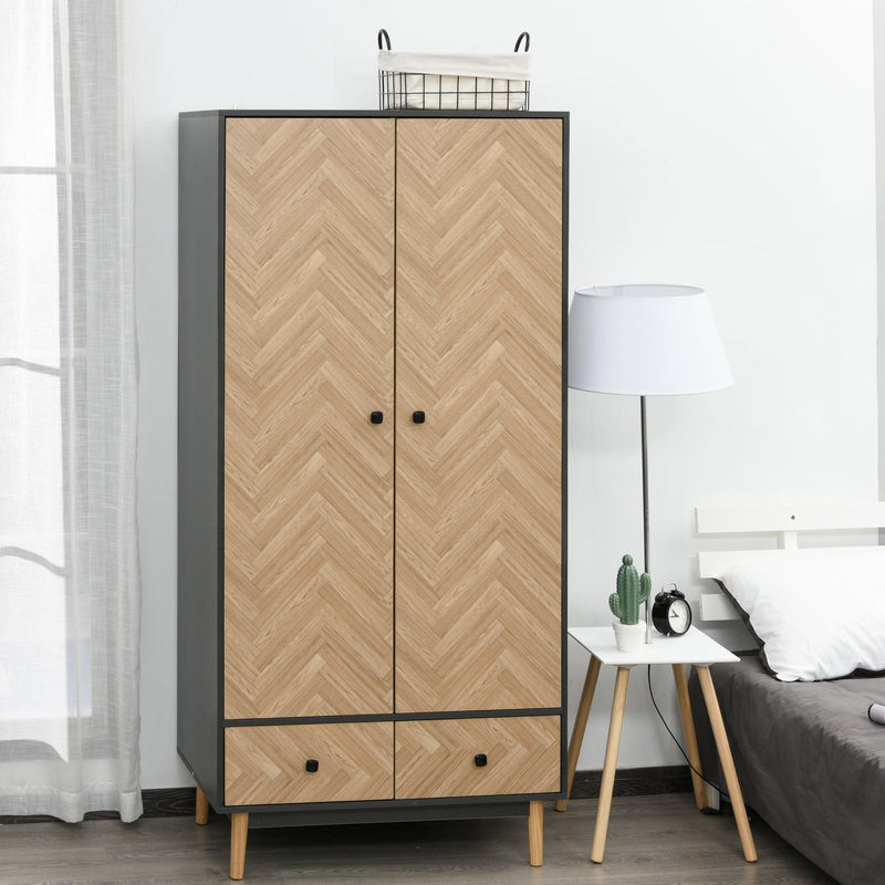 Modern Wardrobe with Shelf, Rod, and Drawers, 90x50x190cm