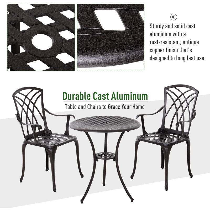 Cast Aluminium 3pc Garden Bistro Set, Brown