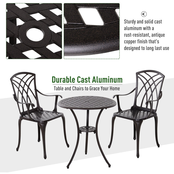 Cast Aluminium 3pc Garden Bistro Set, Brown