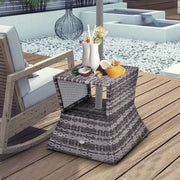 Outsunny Outdoor Patio Rattan Wicker Coffee Table Bistro Side Table w/ Umbrella Hole and Storage Space, Grey Outsunny