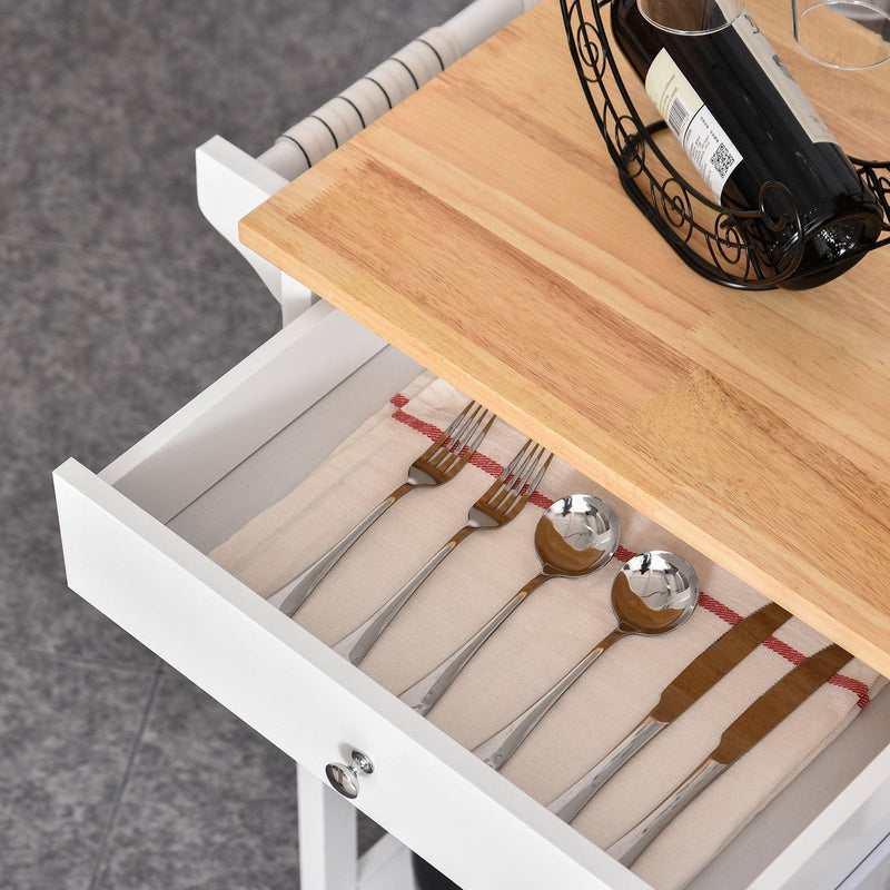 Mobile Kitchen Island, 3 Shelves, Drawer, White and Pine