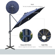 Image of a blue cantilever parasol with solar lights