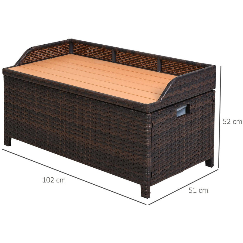 Rattan Garden Storage Box with Gas-Sprung Lid & Bench Seat