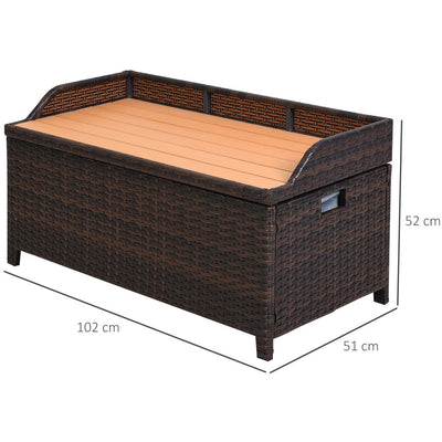 Rattan Garden Storage Box with Gas-Sprung Lid & Bench Seat Outsunny