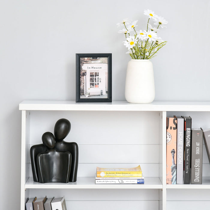 White 4-Compartment 2-Tier Low Bookcase