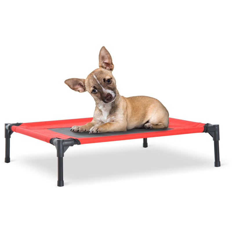 Elevated Camping Pet Bed, Metal Frame, Black/Red