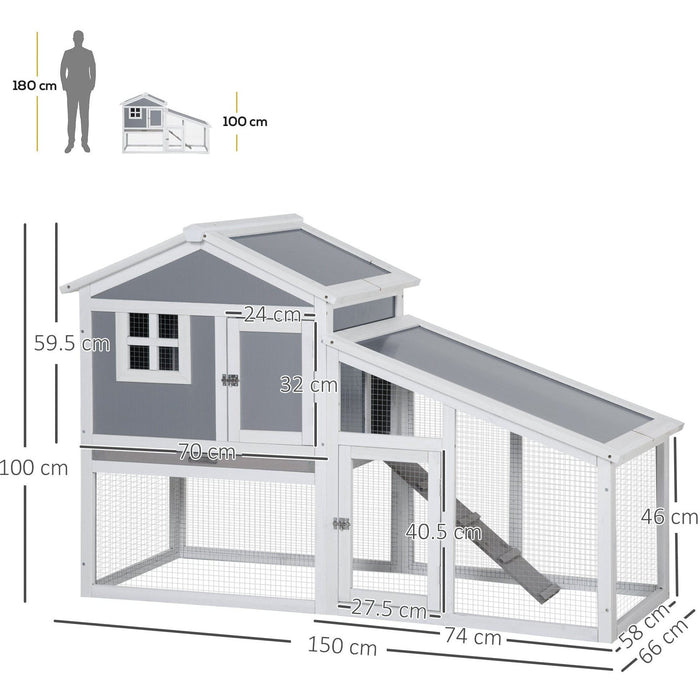 Two Storey Wooden Rabbit Hutch, Grey