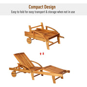 Outsunny Outdoor Garden Patio Wooden Sun Lounger Foldable Recliner Deck Chair Day Bed Furniture with Wheels Outsunny