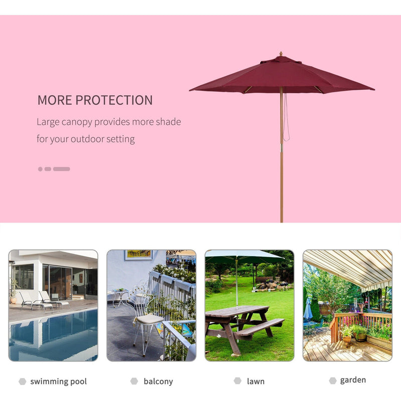 2.5m Wooden Garden Sun Shade Parasol