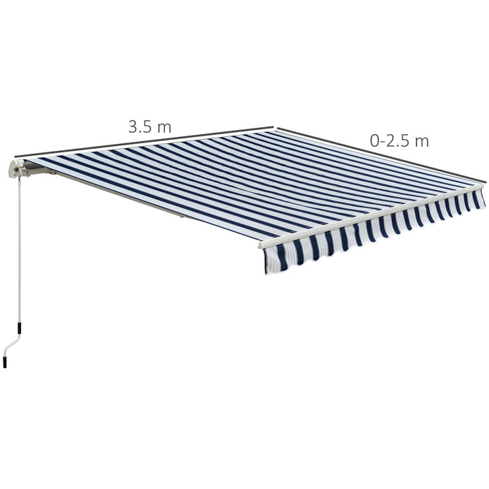 Manual Retractable Awning, 3.5 x 2.5 m, Blue/White