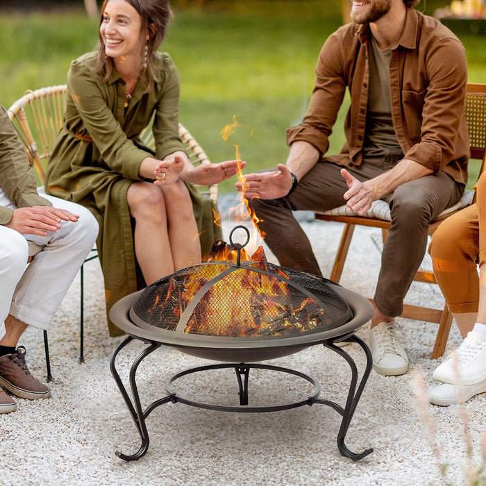 Outdoor Fire Pit With Spark Screen, 56cm