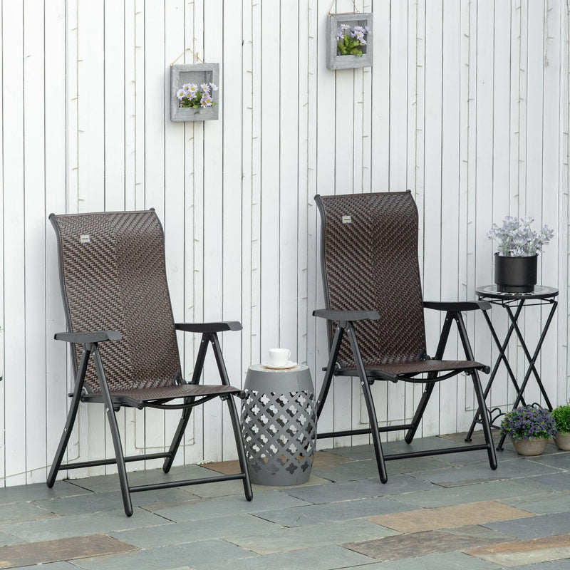 Folding High Back Rattan Garden Chairs, Set of 2