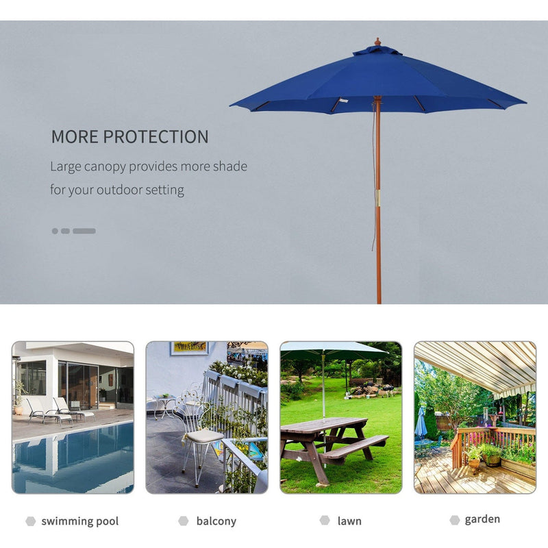 2.5m Wooden Garden Parasol - Top Vent