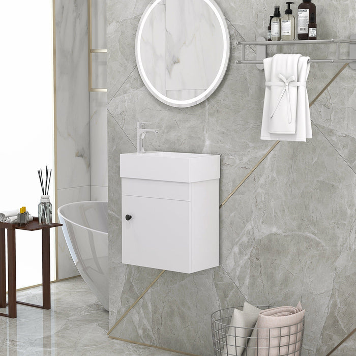 White Wall Mounted Bathroom Vanity Unit With Basin & Storage