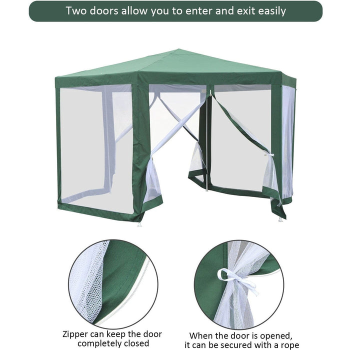 Hexagonal Gazebo With Mesh Sides, 4x4m