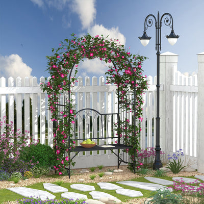 Metal Garden Arbour Bench for Two with High Arch for Climbing Plants Black Outsunny