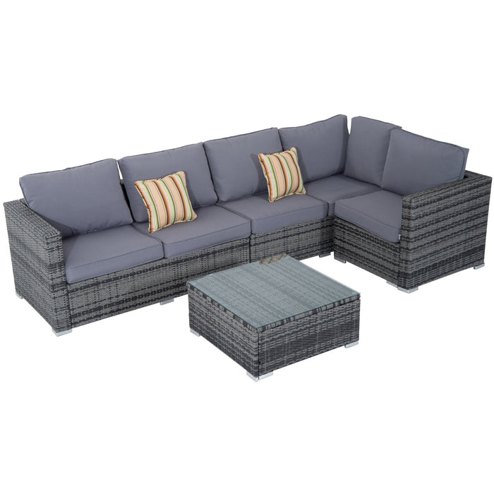 Grey Rattan Corner Sofa Set with Glass Table