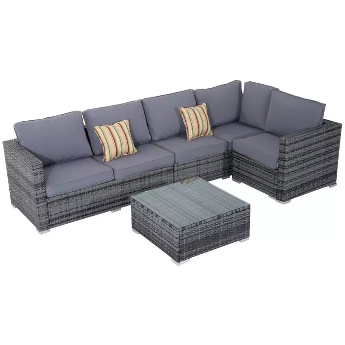 Grey Rattan Corner Sofa Set with Glass Table