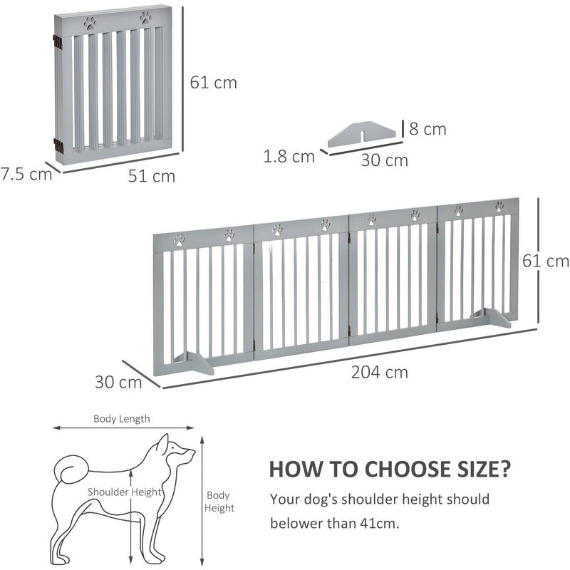 Freestanding Pet Gate, Folding Design, 204 x 61cm, Brown