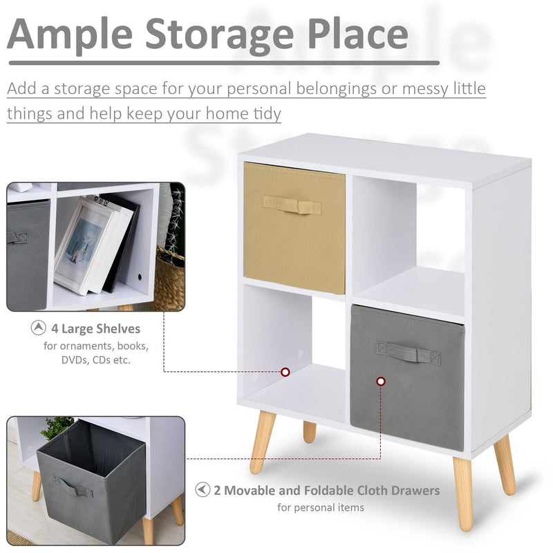 4 Cube Cabinet, 2 Fabric Drawers, L54.5 x W24 x H69.5cm