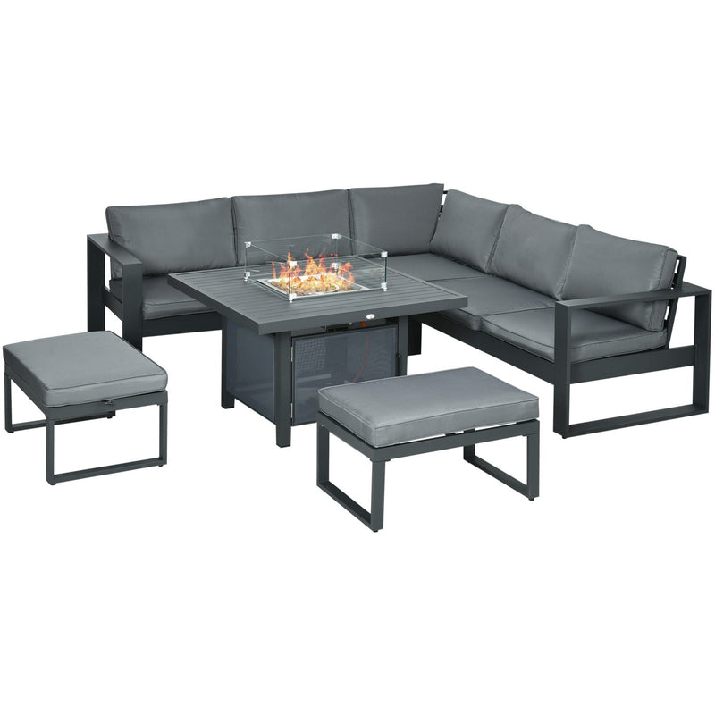 Garden Furniture With Fire Pit Table, 7 Seater Corner Sofa