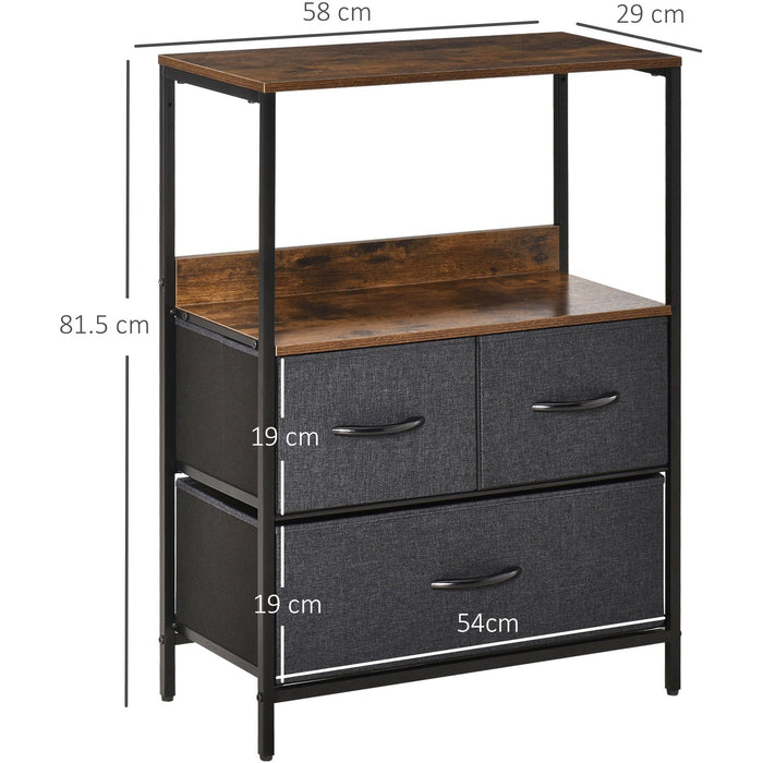 Black 3-Drawer Chest with Fabric Bins