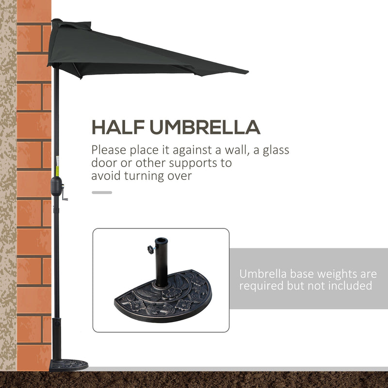 Half Parasol for Patio, Balcony - Black Outsunny