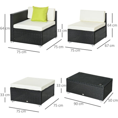 4 Seater Outdoor Rattan Sofa Set with Coffee Table, Cushions Outsunny