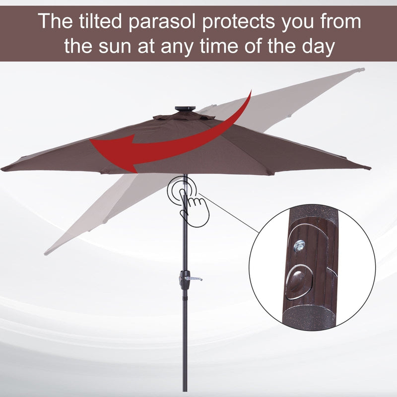 2.7m Garden Umbrella With Lights, Tilt, Crank