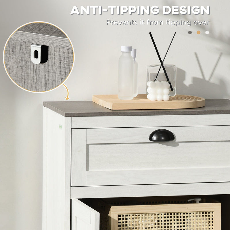 White Freestanding Bathroom Floor Cabinet With Drawer