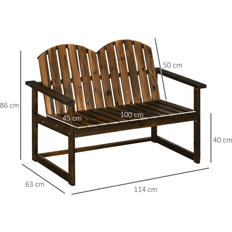 2 Seater Wooden Garden Bench, Carbonised Finish