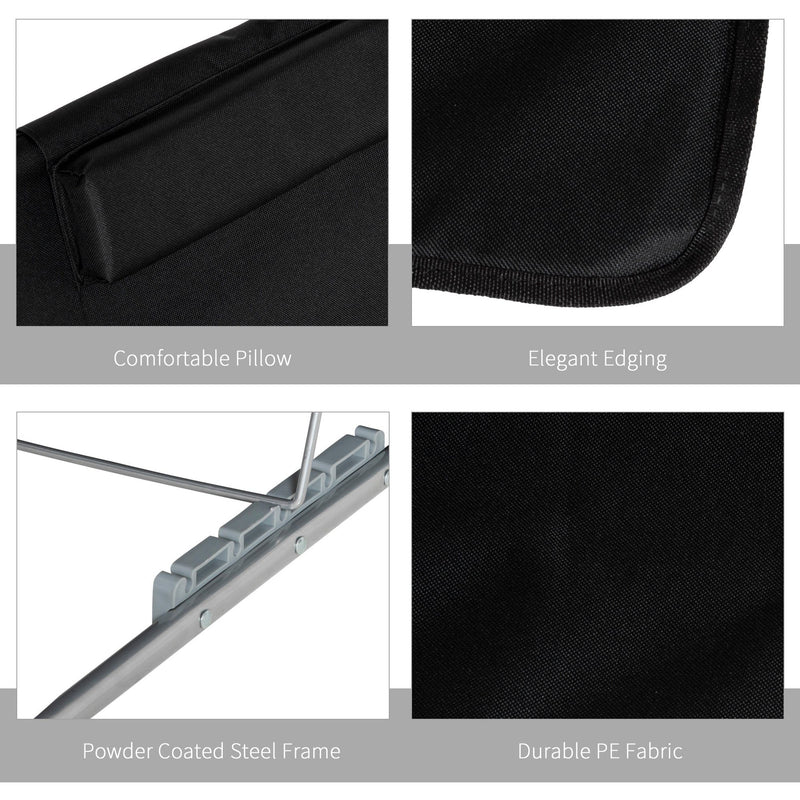 Outsunny Set of 2 Foldable Garden Beach Chair Mat Lightweight Outdoor Sun Lounger Seats Adjustable Back Metal Frame PE Fabric Head Pillow, Black Outsunny