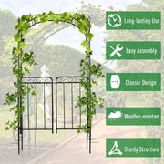 Metal Garden Arch with Gate, Climbing Plant Support, Black Outsunny