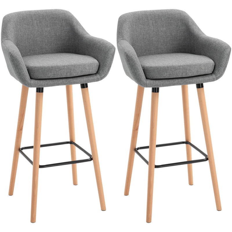Grey Upholstered Bar Stools,  Set of 2