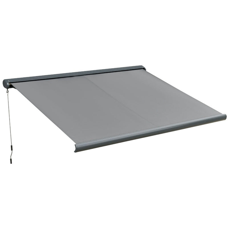 Outsunny Retractable Manual Awning Cassette Electric Motorised Door Window Patio Canopy Sun Shade w/ R/C & LED, 350 x 300cm, Grey Outsunny
