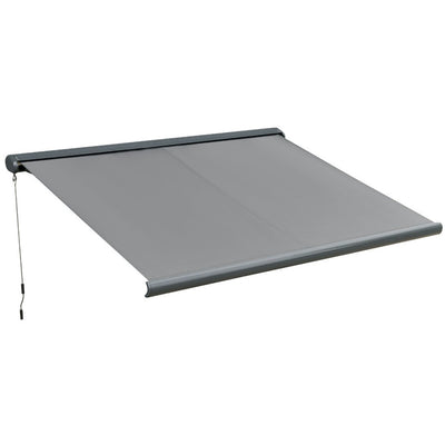 Outsunny Retractable Manual Awning Cassette Electric Motorised Door Window Patio Canopy Sun Shade w/ R/C & LED, 350 x 300cm, Grey Outsunny