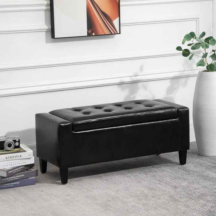 Leather Ottoman, Storage, 92x40x40cm, Black