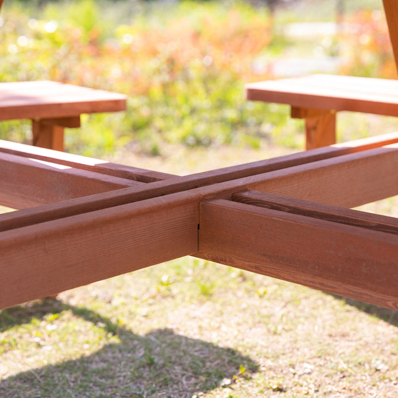 8 Seater Round Wooden Garden Tables With Benches Outsunny