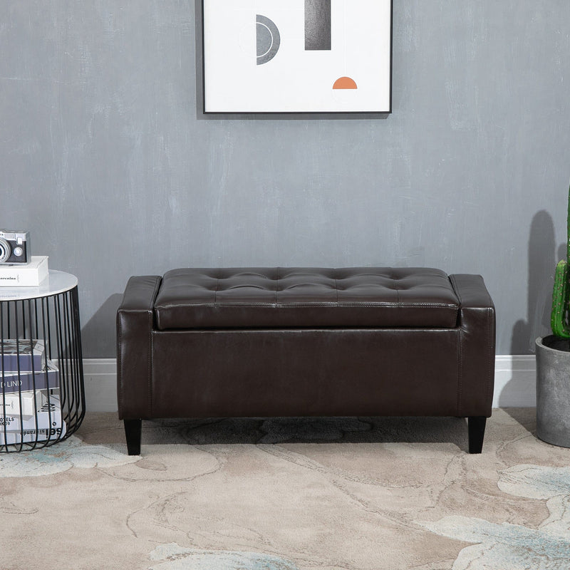 Brown Leather Storage Ottoman, 92x40x40 cm