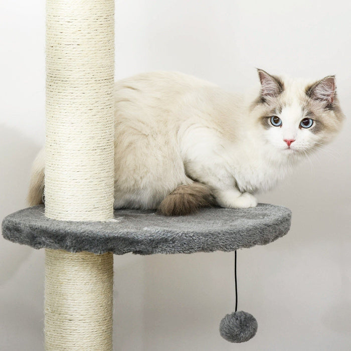 Multi-Layer Cat Tree, Scratching Post, Hanging Balls, Grey