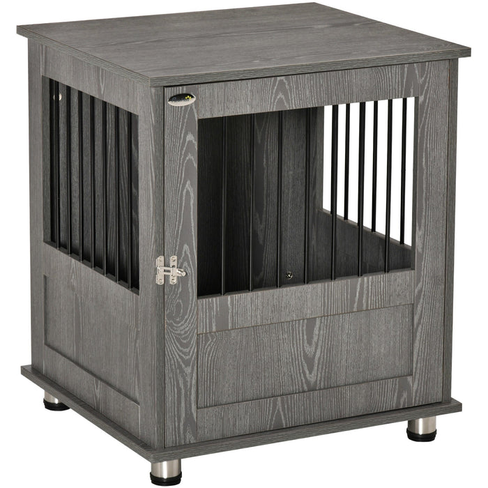 Wooden End Table Dog Crate with Magnetic Door, Grey