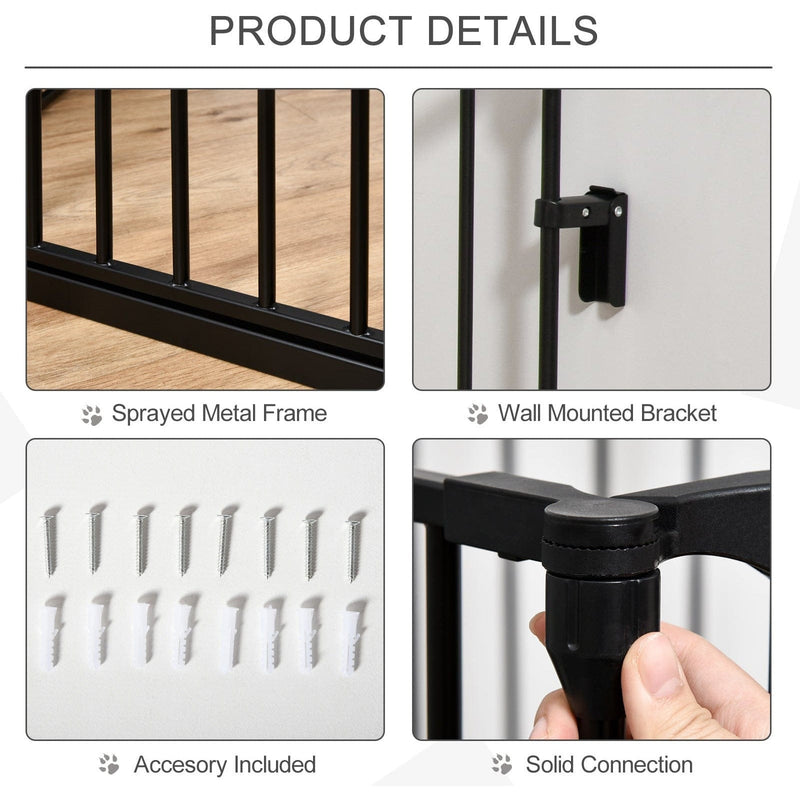 Pet Gate With Door, Pet Playpen, L180 x H74.5 cm, Black