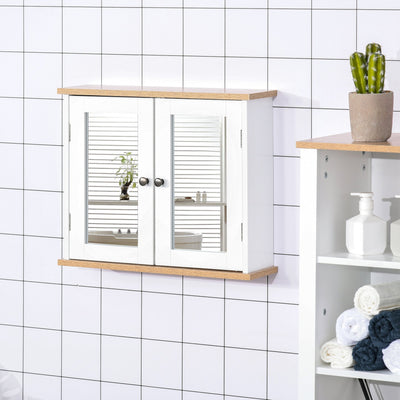 White Wall Mounted Bathroom Mirror Cabinet With Double Doors Kleankin