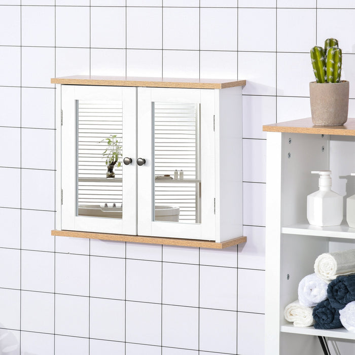 White Wall Mounted Bathroom Mirror Cabinet With Double Doors